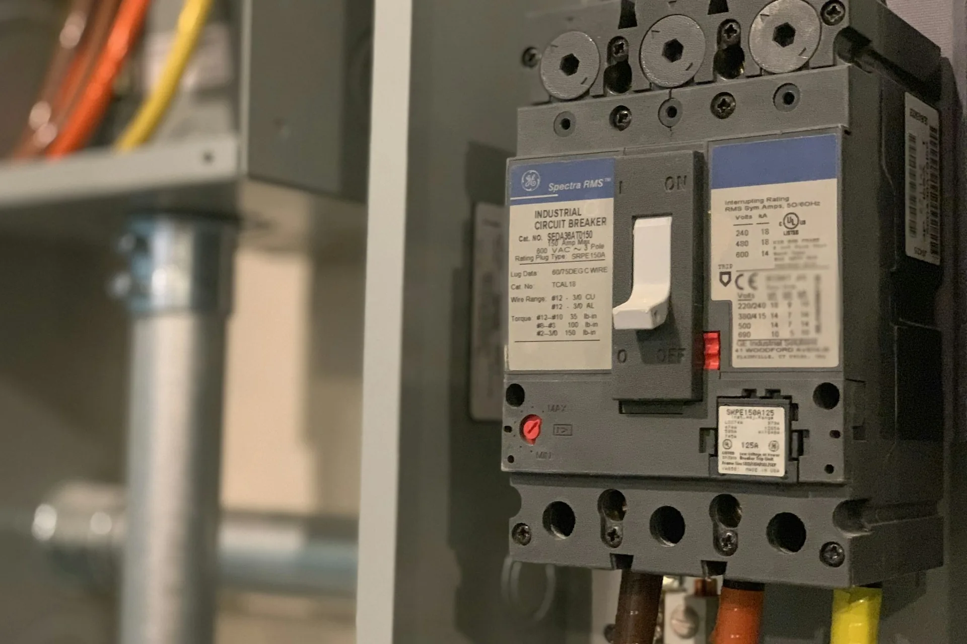 Circuit breaker and wiring inside an electrical panel