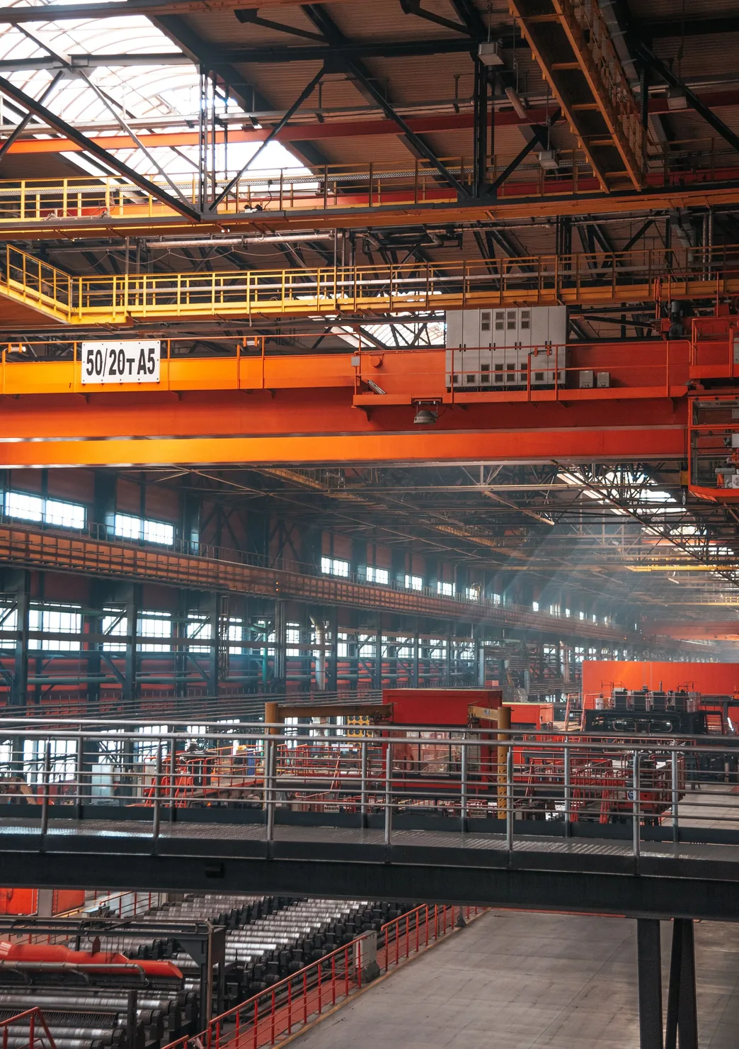 Industrial facility with overhead lighting and equipment