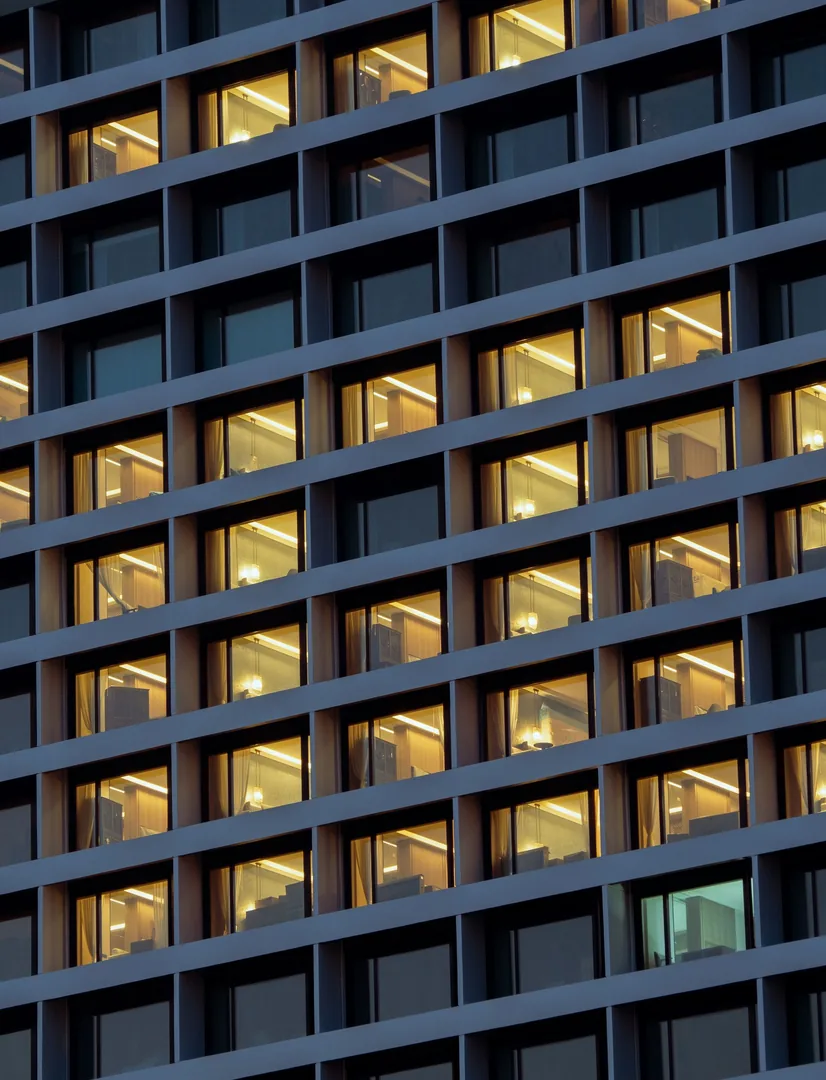 Office building with illuminated windows